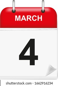 Daily single-leaf calendar, red spine, 3d,march 4.Vector,illustration.