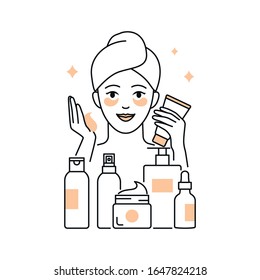 Daily skin care vector illustration line style 