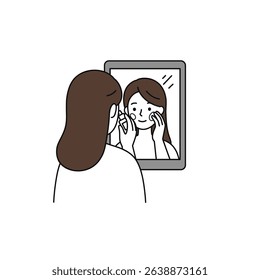 Daily Skincare Routine Person Mirror White Background Pampering Beauty Health