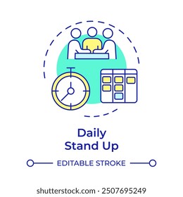 Daily stand up multi color concept icon. Time schedule, meeting management. Business grouping. Round shape line illustration. Abstract idea. Graphic design. Easy to use in infographic, presentation