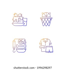Daily student routine gradient linear vector icons set. Breakfast pancakes. Basketball club. Backpack for school. Thin line contour symbols bundle. Isolated vector outline illustrations collection