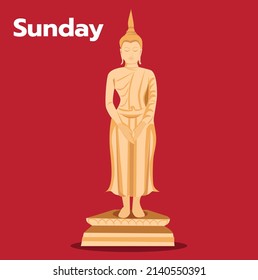 The Daily Sunday As Pang Buddha Bild Stil Vektorgrafik auf rotem Hintergrund.