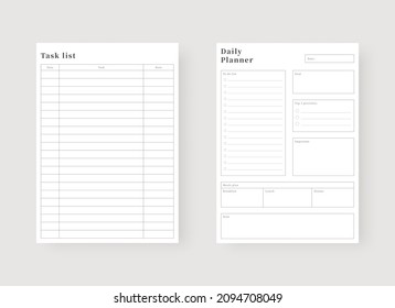 Daily and task list planner template. Set of planner and to do list. Modern planner template set. Vector illustration. 