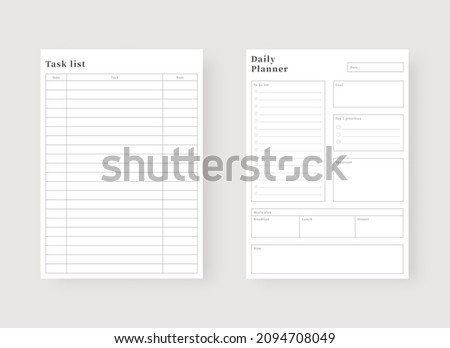 Daily and task list planner template. Set of planner and to do list. Modern planner template set. Vector illustration. 