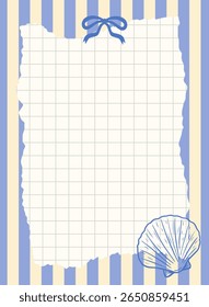 Daily task planner in the style of coquette and La Dolce Vita in the marine theme. Template fancy electronic organizer with a shell and a bow. Vector illustration.