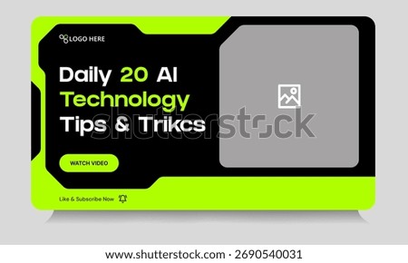 Daily technology tips and tricks video thumbnail banner design, daily photography learning tips and techniques video cover banner design, editable vector eps 10 file format