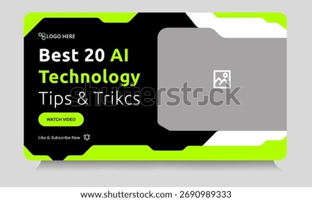 Daily technology tips and tricks video thumbnail banner design, daily photography learning tips and techniques video cover banner design, editable vector eps 10 file format