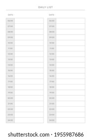 Daily time list, plan, schedule, diary template illustration.