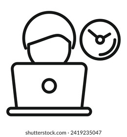 Daily time routine icon outline vector. Tired worker. Office laptop program
