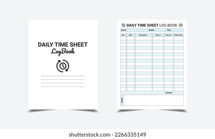 Daily Time Sheet logbook planner template design for Low content KDP interior