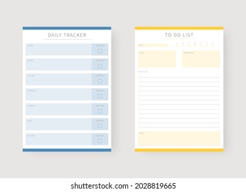 Daily tracker and to do list planner template. Set of planner and to do list. Modern planner template set. Vector illustration.