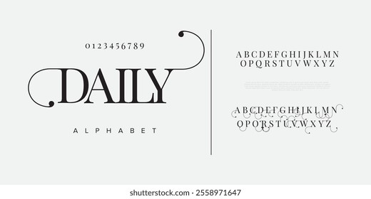 Daily typography beauty fashion elegant minimalist serif italic fonts decorative wedding vintage retro logos. Minimal luxury font alphabet logo. Vector illustration