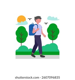 Daily University Commute Routine Flat Vector Illustration