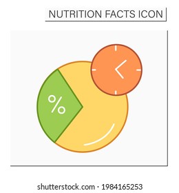 Daily value color icon. Daily nutrition supplements percentage. Eat period. Portion control. Healthy, balanced nutrition.Diet. Nutrition facts concept.Isolated vector illustration