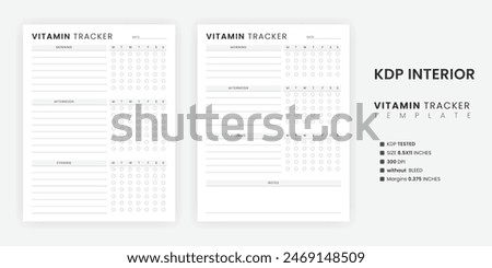 Daily Vitamin Tracker Template Printable, Vitamin Supplement Checklist İntake Reminder, Fitness and Health Planner Log