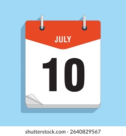 Daily Wall Calendar 10th July, vector stock isolated, eps