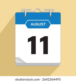 Daily Wall Calendar 11th August, vector stock isolated, eps