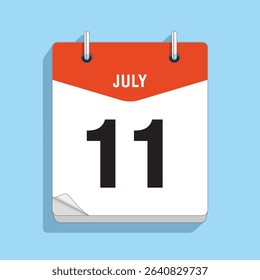 Daily Wall Calendar 11th July, vector stock isolated, eps