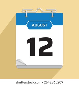 Daily Wall Calendar 12th August, vector stock isolated, eps