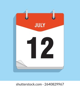 Daily Wall Calendar 12th July, vector stock isolated, eps