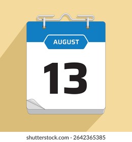 Daily Wall Calendar 13th August, vector stock isolated, eps