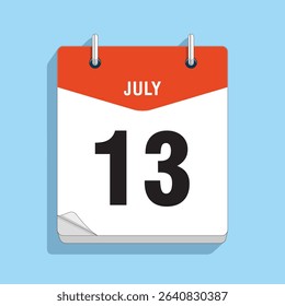 Daily Wall Calendar 13th July, vector stock isolated, eps