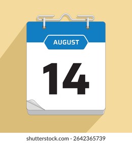 Daily Wall Calendar 14th August, vector stock isolated, eps