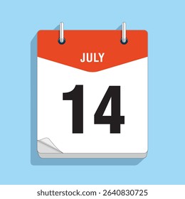 Daily Wall Calendar 14th July, vector stock isolated, eps