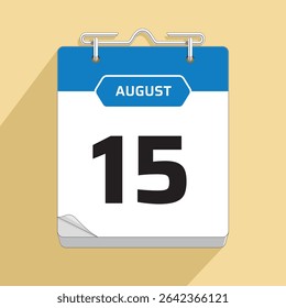 Daily Wall Calendar 15th August, vector stock isolated, eps