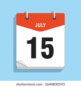 Daily Wall Calendar 15th July, vector stock isolated, eps