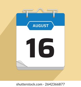 Daily Wall Calendar 16th August, vector stock isolated, eps