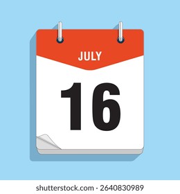 Daily Wall Calendar 16th July, vector stock isolated, eps