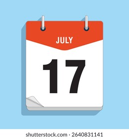 Daily Wall Calendar 17th July, vector stock isolated, eps