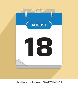 Daily Wall Calendar 18th August, vector stock isolated, eps