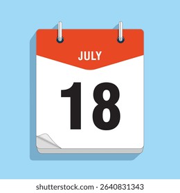 Daily Wall Calendar 18th July, vector stock isolated, eps