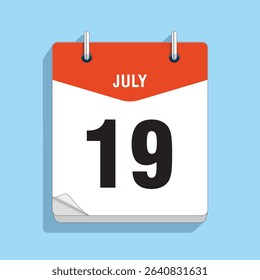 Daily Wall Calendar 19th July, vector stock isolated, eps