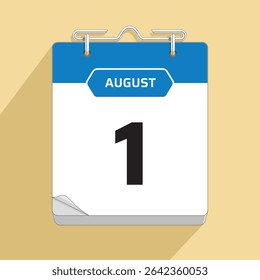 Daily Wall Calendar 1st August, vector stock isolated, eps