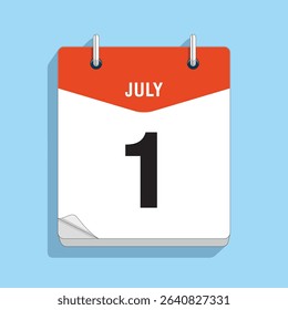 Daily Wall Calendar 1st July, vector stock isolated, eps