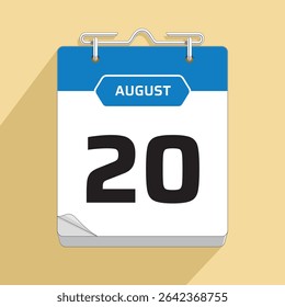 Daily Wall Calendar 20th August, vector stock isolated, eps