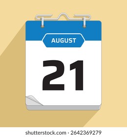 Daily Wall Calendar 21th August, vector stock isolated, eps