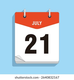 Daily Wall Calendar 21th July, vector stock isolated, eps
