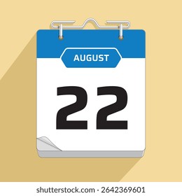 Daily Wall Calendar 22th August, vector stock isolated, eps