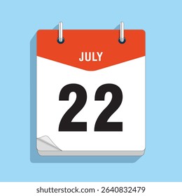 Daily Wall Calendar 22th July, vector stock isolated, eps
