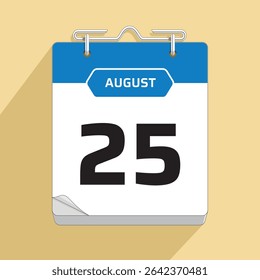 Daily Wall Calendar 25th August, vector stock isolated, eps