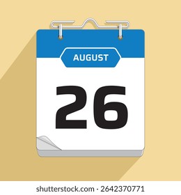 Daily Wall Calendar 26th August, vector stock isolated, eps