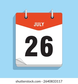 Daily Wall Calendar 26th July, vector stock isolated, eps