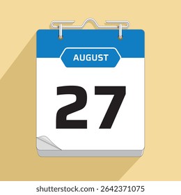 Daily Wall Calendar 27th August, vector stock isolated, eps