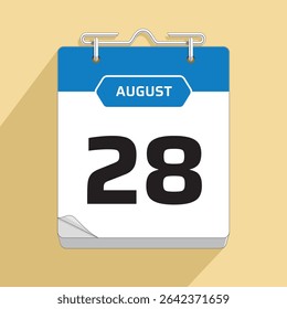 Daily Wall Calendar 28th August, vector stock isolated, eps