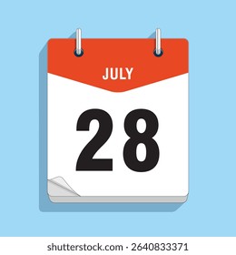 Daily Wall Calendar 28th July, vector stock isolated, eps