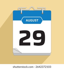 Daily Wall Calendar 29th August, vector stock isolated, eps